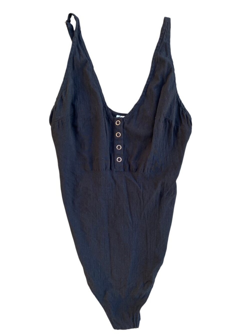 Intimately Free People Babydoll Henley Bodysuit Black Gauzy V-Neck Coquette-M